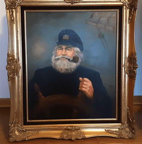 Intricate Framed Sea Captain Smoking Pipe Painting By Kim Benson