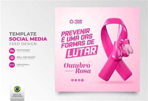 Postar Mídia Social Para Outubro Rosa Em Render 3d Para Campanha Contra