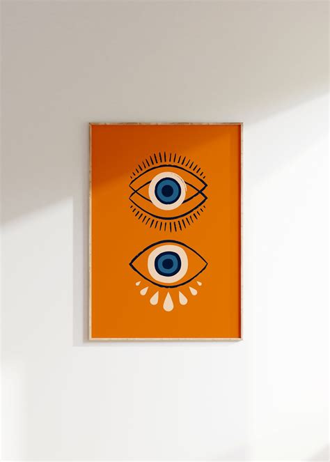 Groovy Evil Eye Wall Art Protection Poster Orange Retro Maximalist Wall