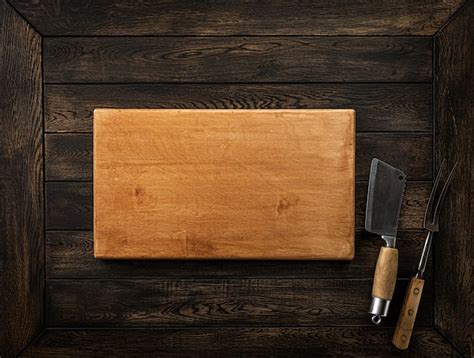 Tenedor De Cuchillo De Carne De Carnicero Vintage Y Tabla De Cortar De