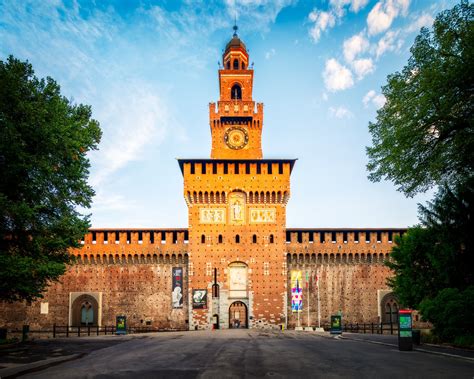 Entrance To The Sforza Castle Castello Sforzesco In Milan Italy