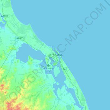 Batticaloa topographic map, elevation, relief