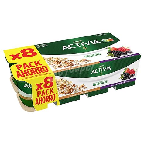 Activia Danone Bífidus con frutos rojos y avena y nueces Pack 8