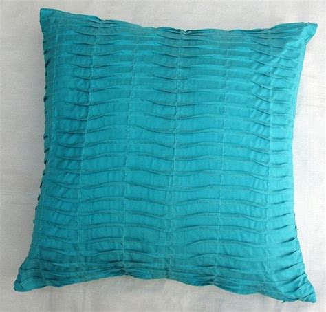 Turquoise Blue Decorative Throw Pillow Cover Pin Tuck Silk 16