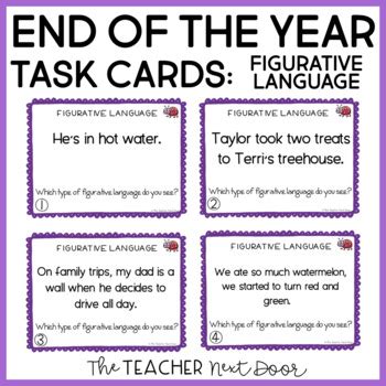 End Of The Year Figurative Language Task Cards End Of The Year Activities