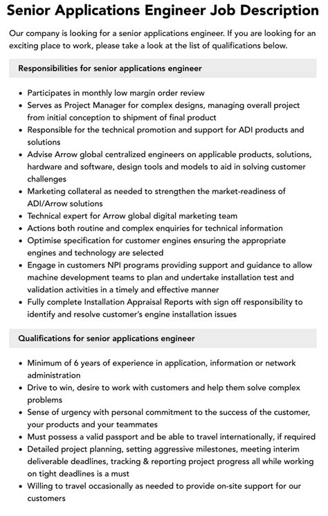 Senior Applications Engineer Job Description Velvet Jobs