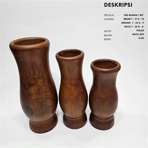 Vas Bunga 1 Set Motif Polos Kayu Jati Pusaka Keris