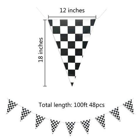 Piokio 100ft Black And White Checkered Flag Banner Racing Birthday