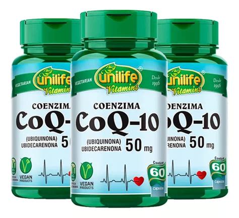 Kit 3 Coenzima Coq 10 50 Mg Unilife 60 Capsulas Veganas Sabor Sem