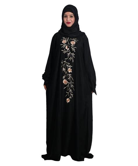 Women Party Wear Modest City Embroidery Black Nida Islamic Abaya Size