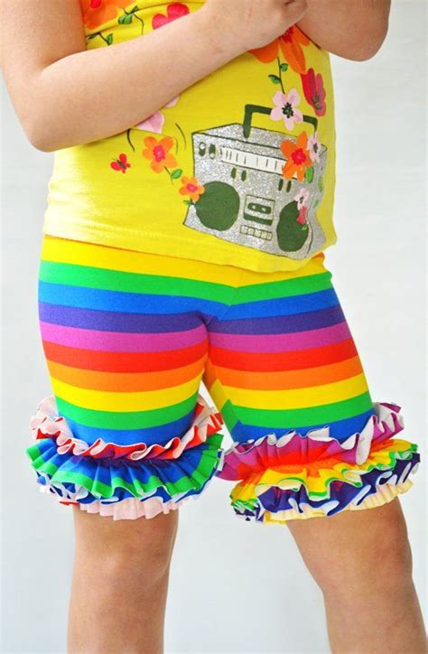 Girls Ruffle Shorts In Rainbow Stripes Etsy Girls Ruffle Shorts Rainbow Stripes Ruffle Shorts