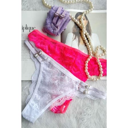 Calcinha Fio Duplo Regulagem Coração Duas Tiras Renda BBM Lingerie Lingerie direto da Fábrica