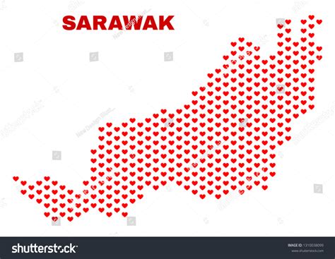 Mosaic Sarawak State Map Of Love Hearts In Red Royalty Free Stock