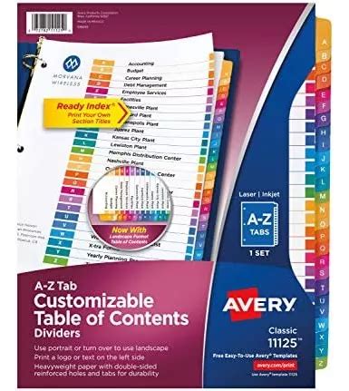 Divisores Avery Ready Index A Z Tabla De Contenido Imprimib Meses