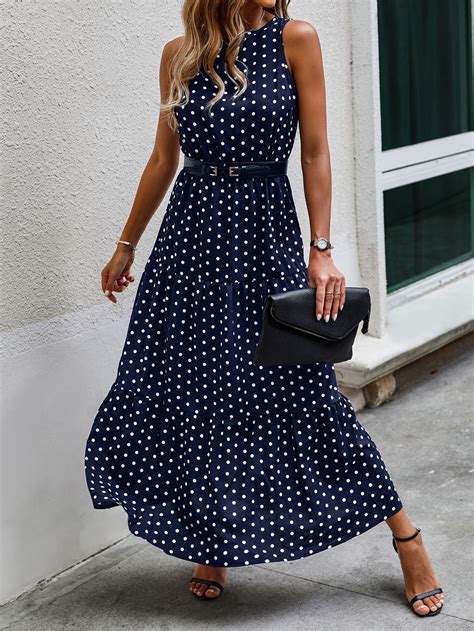 Shein Lune Polka Dot Sleeveless Ruffle Hem A Line Dress Shein Usa