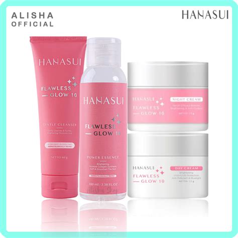 Paket HANASUI Flawless Glow 10 Cleanser 60g Essence 100mL Day 15g