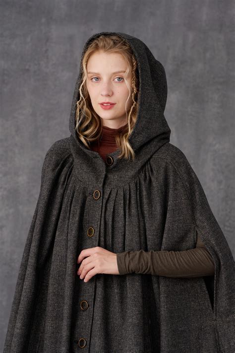 Hooded Wool Cloak Coat In Darkgray Maxi Hooded Wool Cloak Renaissance