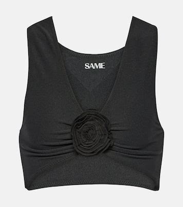 Rose floral appliqué bikini top in black Same Mytheresa