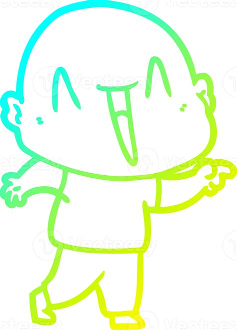 Cold Gradient Line Drawing Happy Cartoon Bald Man 39882585 Png