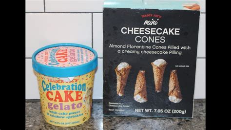 Trader Joes Celebration Cake Gelato Mini Cheesecake Cones Review