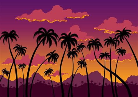 Premium Vector | California sunset landscape coast wallpaper with black ...