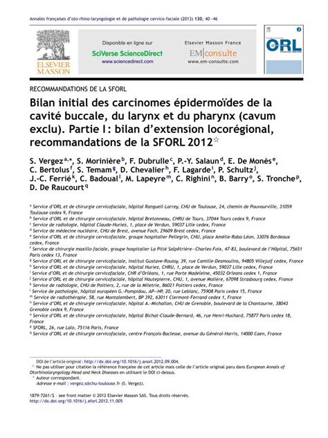 Pdf Bilan Initial Des Carcinomes Pidermo Des De La Cavit Buccale