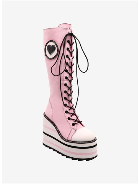 Yru Black And Pink Heart Detention Platform Boots Hot Topic