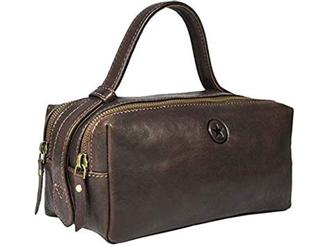 Leather Toiletry Bag, Dual Zipper with Handle