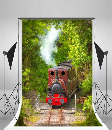 HelloDecor Steam Engine Backdrop 5x7ft Photography Backdrop Railway