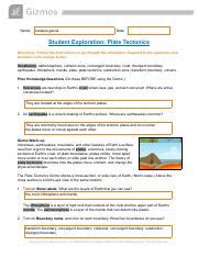 Understanding Plate Tectonics Student Exploration And Gizmo Course Hero