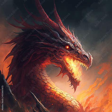 Red dragon portrait. Gorgeous fantasy art. Generative AI Stock ...