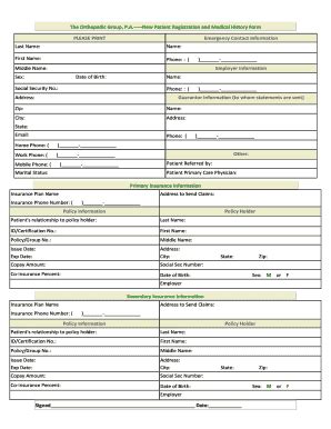 New Patient Registration And Medical Form The Orthopedic Group