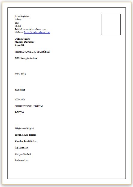 Boş CV Örnekleri Boş CV Word İndir CV Hazırlama