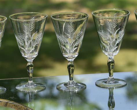 Vintage Etched Wine Glasses Set Of Vintage Wheat Etched Cocktail