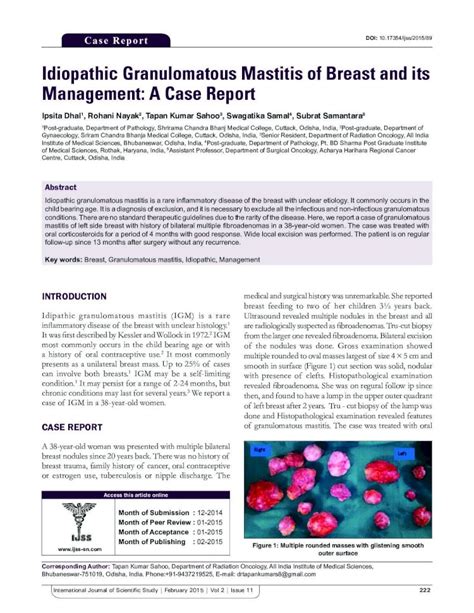 PDF Idiopathic Granulomatous Mastitis Of Breast And Its Management