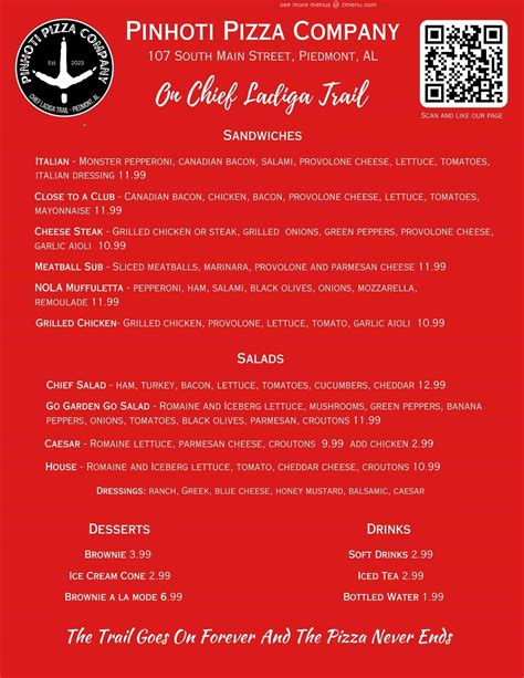 Online Menu of Pinhoti Pizza Company Restaurant, Piedmont, Alabama