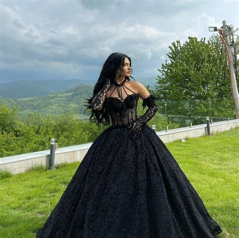 Romantic Black Gothic Flower Off The Shoulder Corset Prom Ball Gown