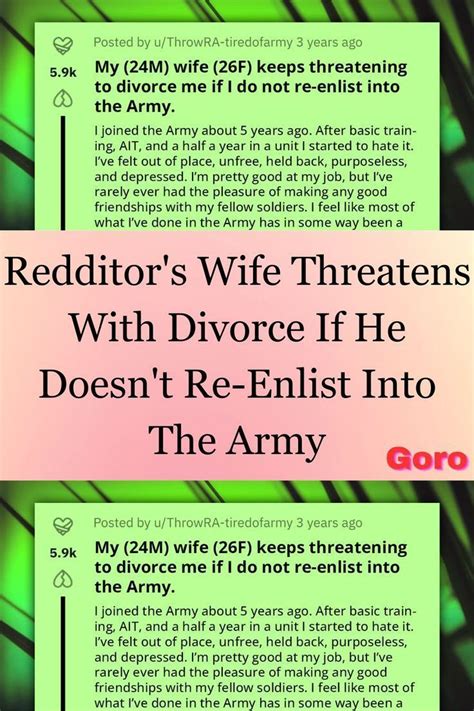 Redditor S Wife Threatens With Divorce If He Doesn T Re Enlist Into The Army Artofit