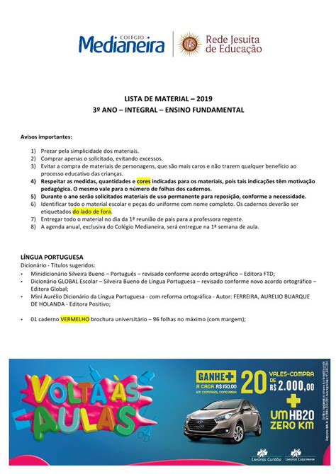 Pdf Lista De Material Ano Integral Ensino Lista