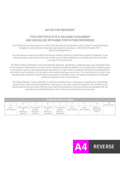 Minor Electrical Installation Works Certificate Printing
