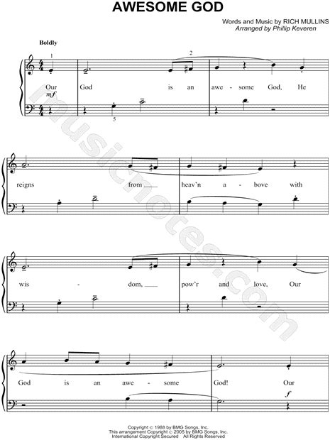 Rich Mullins "Awesome God" Sheet Music (Easy Piano) in C Major (transposable) - Download & Print ...