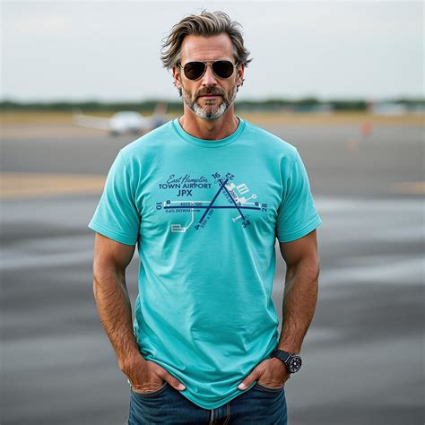 Airport Runway Map Tee - Eucalyptus Blue - Hamptons Style at The East