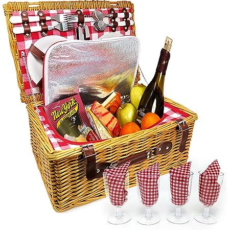 Wicker Picnic Basket Set For Persons Large Willow Hamper With Large