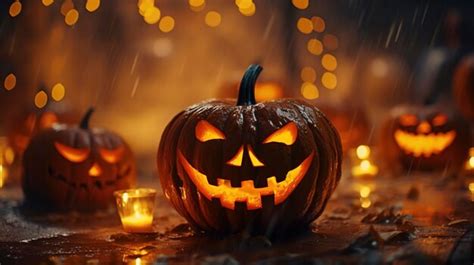 Premium Ai Image Halloween Carved Pumpkin With Flickering Candle