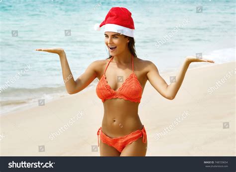 Sexy Woman Wearing Bikini Christmas Hat Stock Photo Shutterstock