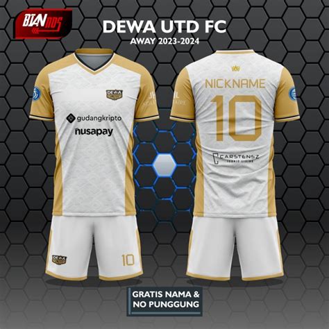 Jersey Bola Dewa United Away Full Printing Gratis Custom