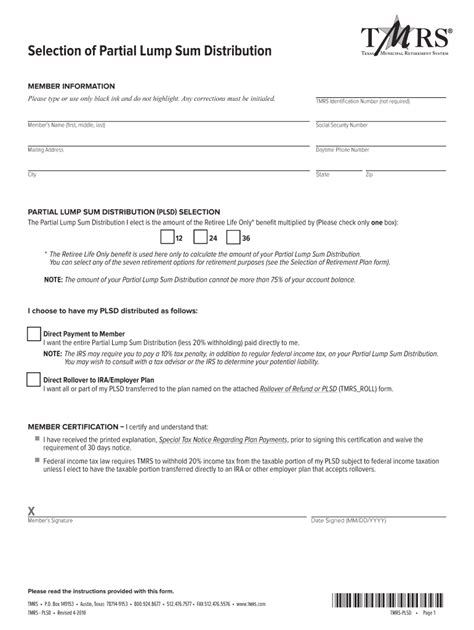 Fillable Online Selection Of Partial Lump Sum Distribution Fax Email