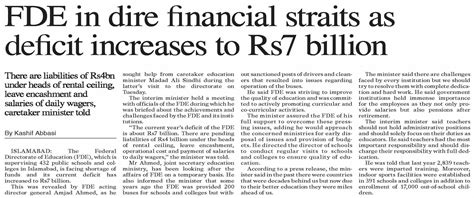 Dawn Epaper Sep 27 2023 Fde In Dire Financial Straits As Deficit