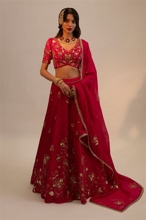 Buy Pink Silk Embroidered Sequin V Neck Floral Lehenga Set For Women By