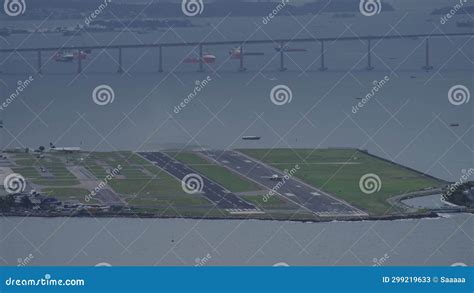 Airplane Taking Off From Santos Dumont Airport Rio De Janeiro Stock